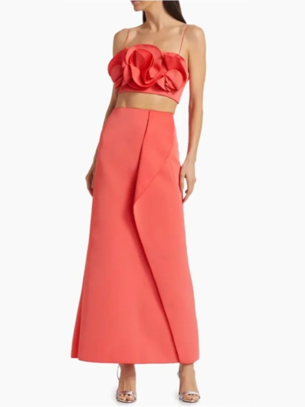 Acler Underwood Frilled Crop Top Bonded Maxi Skirt Set Chilli Red AU10/US6